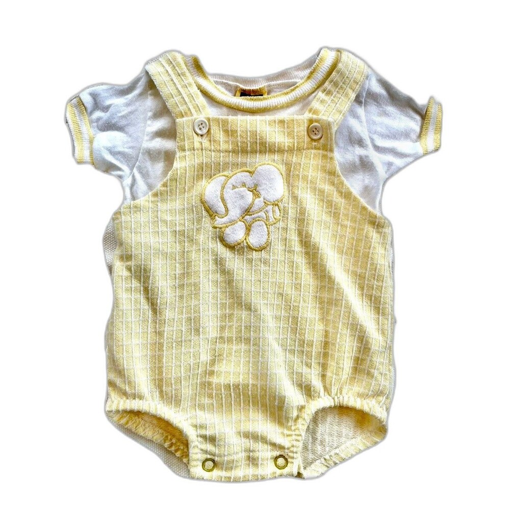 VTG Carters Yellow Cottage Boy Girl Elephant Shirt Romper Size 9 Mo/18-20 lbs